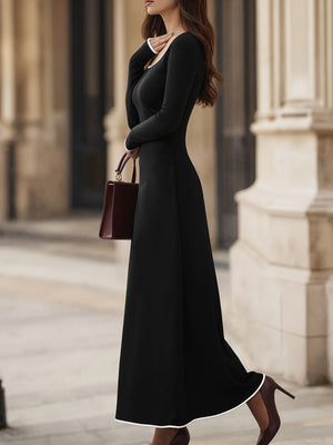 Black Elegant Long-Sleeve Dress