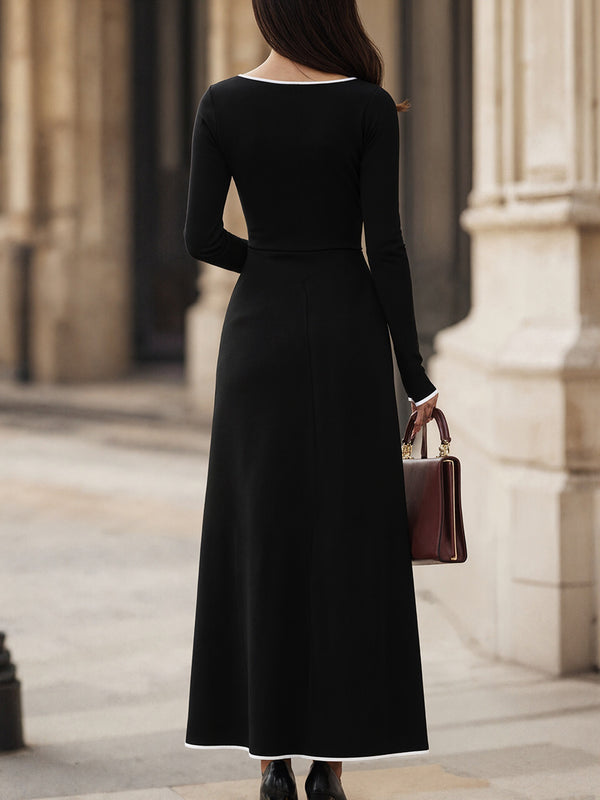 Black Elegant Long-Sleeve Dress