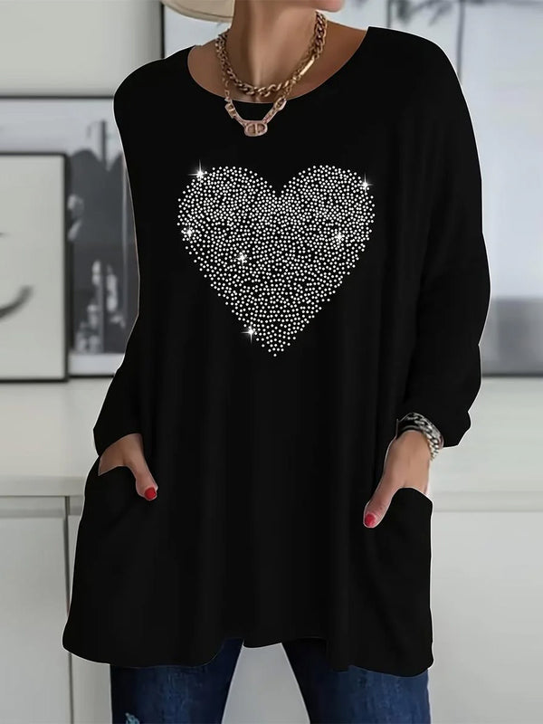 Black Heart-Shaped Print Top