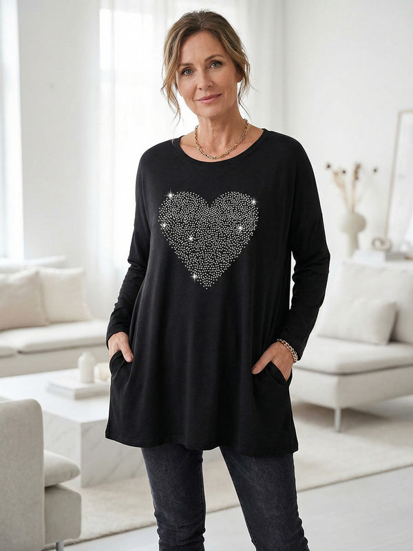 Black Heart-Shaped Print Top