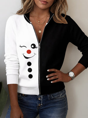 Black White Block Print Zipper Top