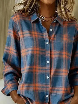Blue Checkered Long Sleeve Button-Down Shirt