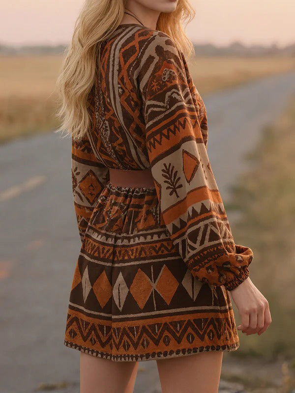 Bohemian Print Long-Sleeve Dress