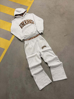 Bold Leopard Letter Embroidery Hoodie Set