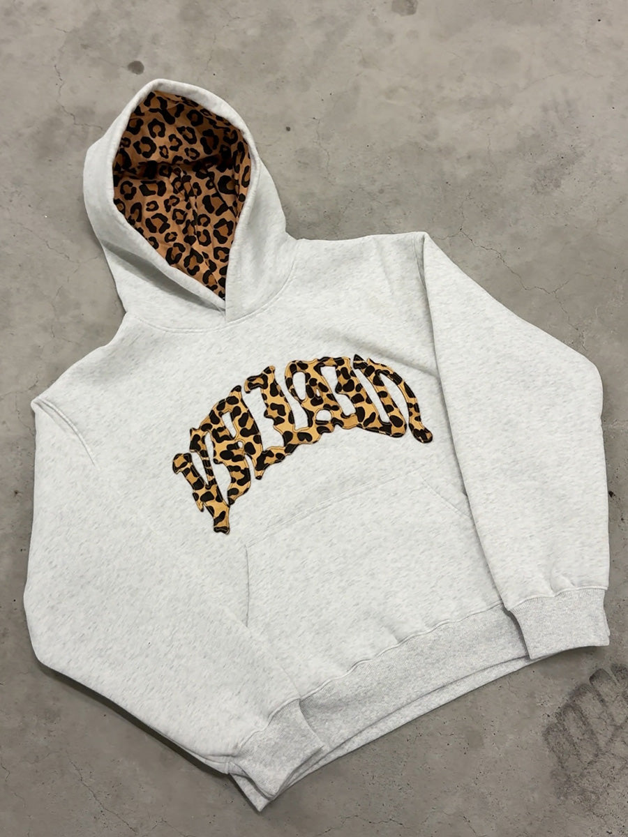 Bold Leopard Letter Embroidery Hoodie Set