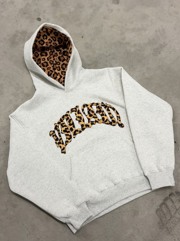 Bold Leopard Letter Embroidery Hoodie Set