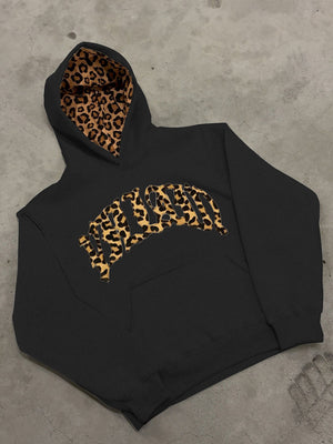 Bold Leopard Letter Embroidery Hoodie Set