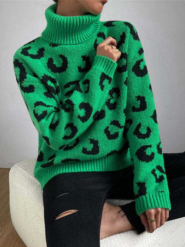 Bold Leopard Pattern Relaxed Fit Knit Sweater