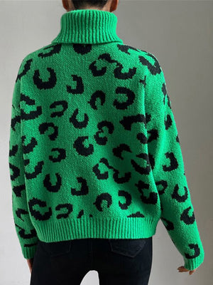 Bold Leopard Pattern Relaxed Fit Knit Sweater