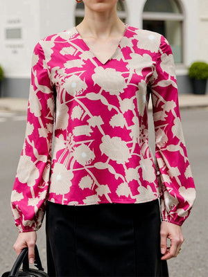 Casual Chic V-Neck Print Long-Sleeve Top