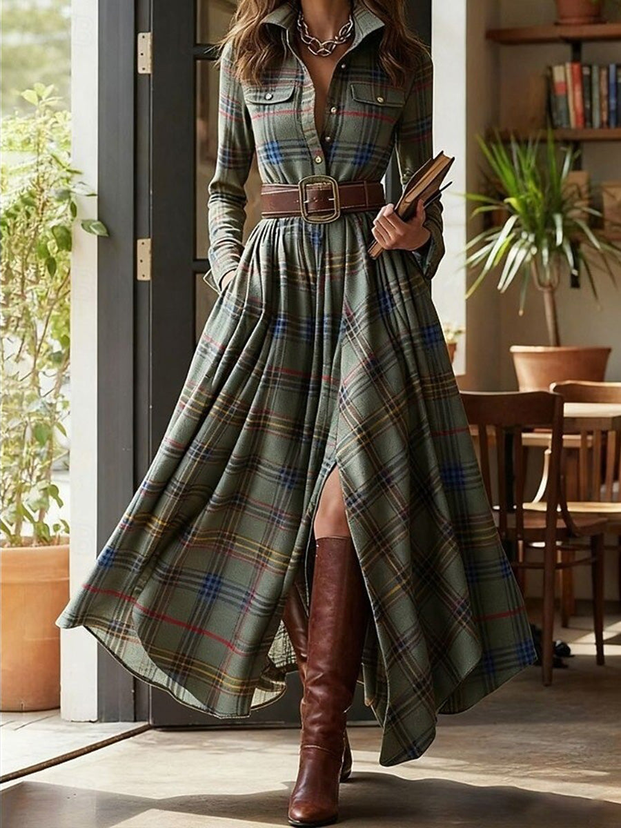 Casual Elegant Plaid Maxi Dress