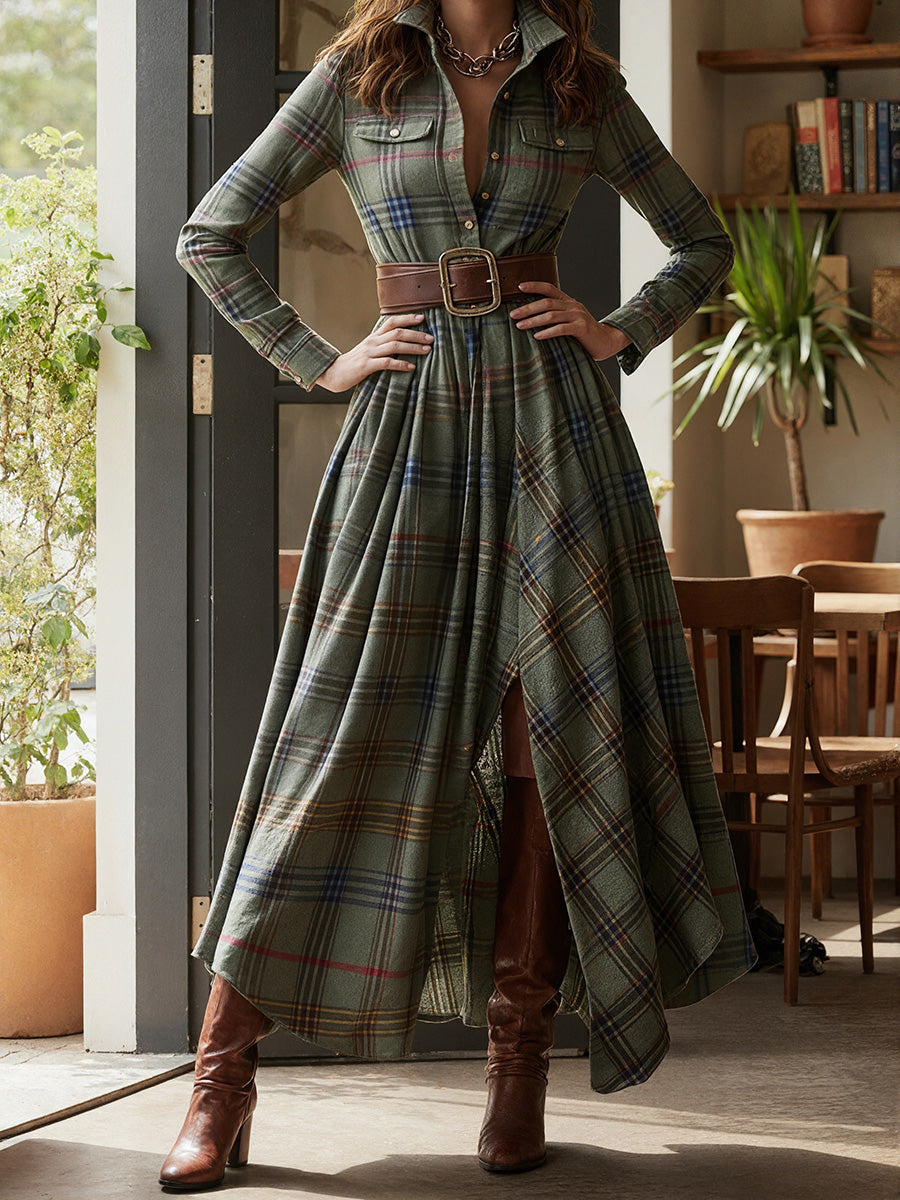 Casual Elegant Plaid Maxi Dress