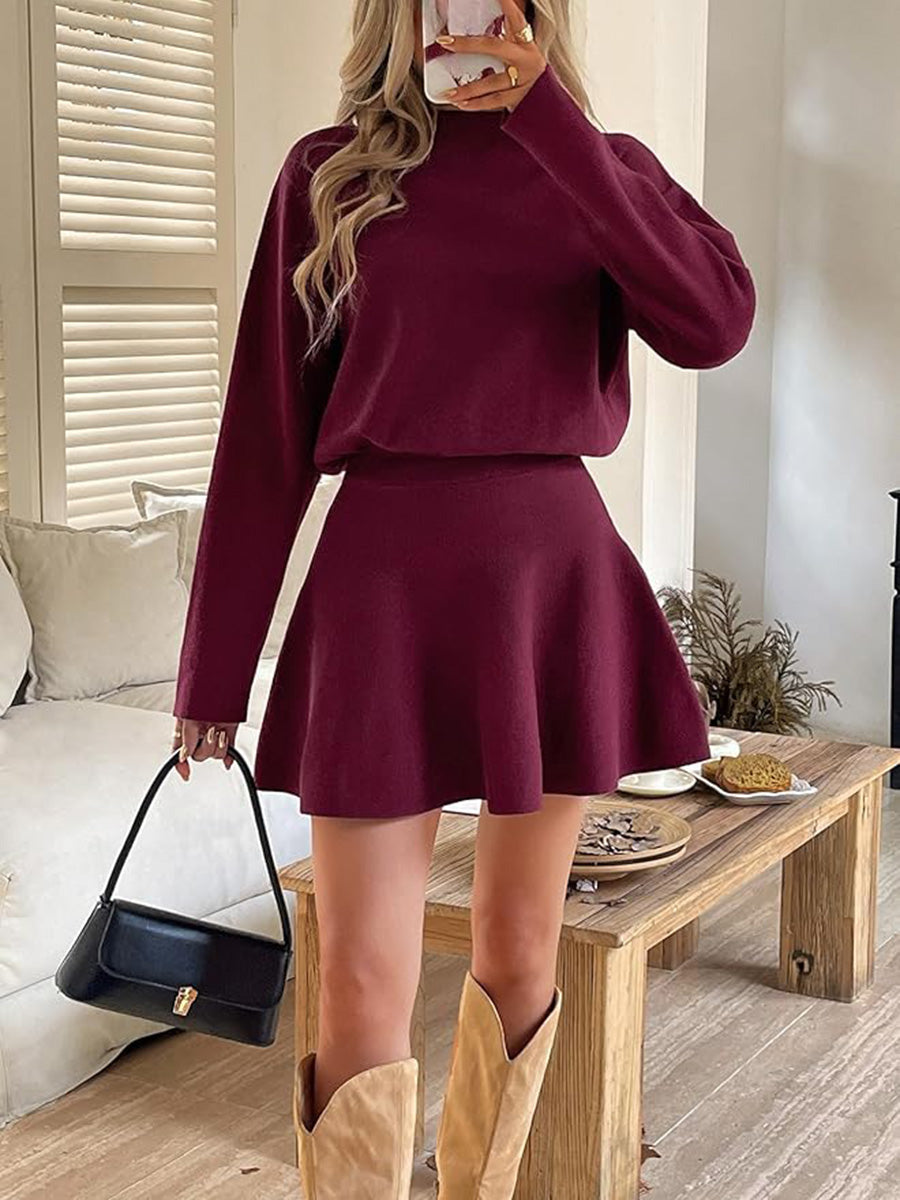 Casual Knit Long-Sleeve Mini Dress