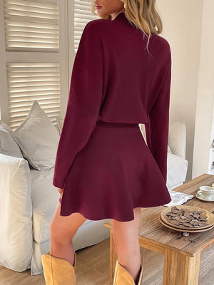Casual Knit Long-Sleeve Mini Dress