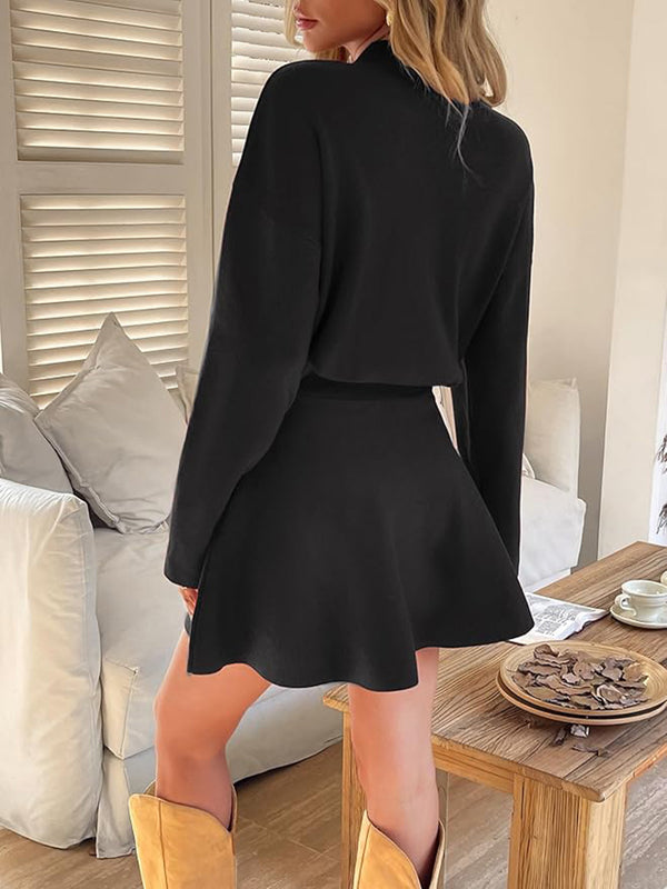 Casual Knit Long-Sleeve Mini Dress