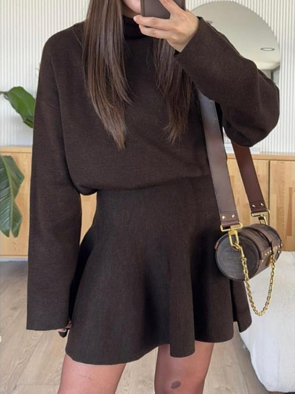 Casual Knit Long-Sleeve Mini Dress
