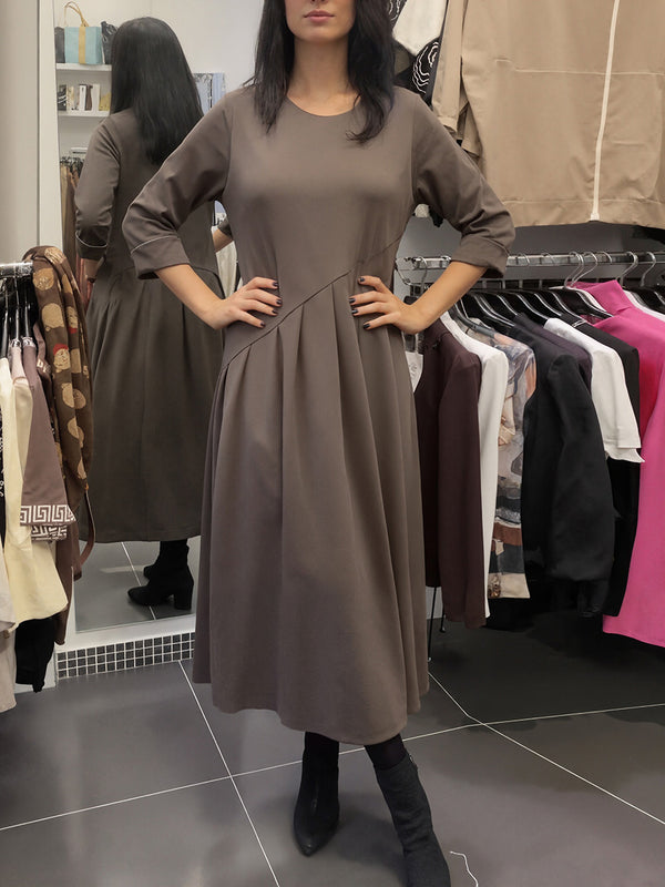 Casual Long-Sleeve Pleated Dress
