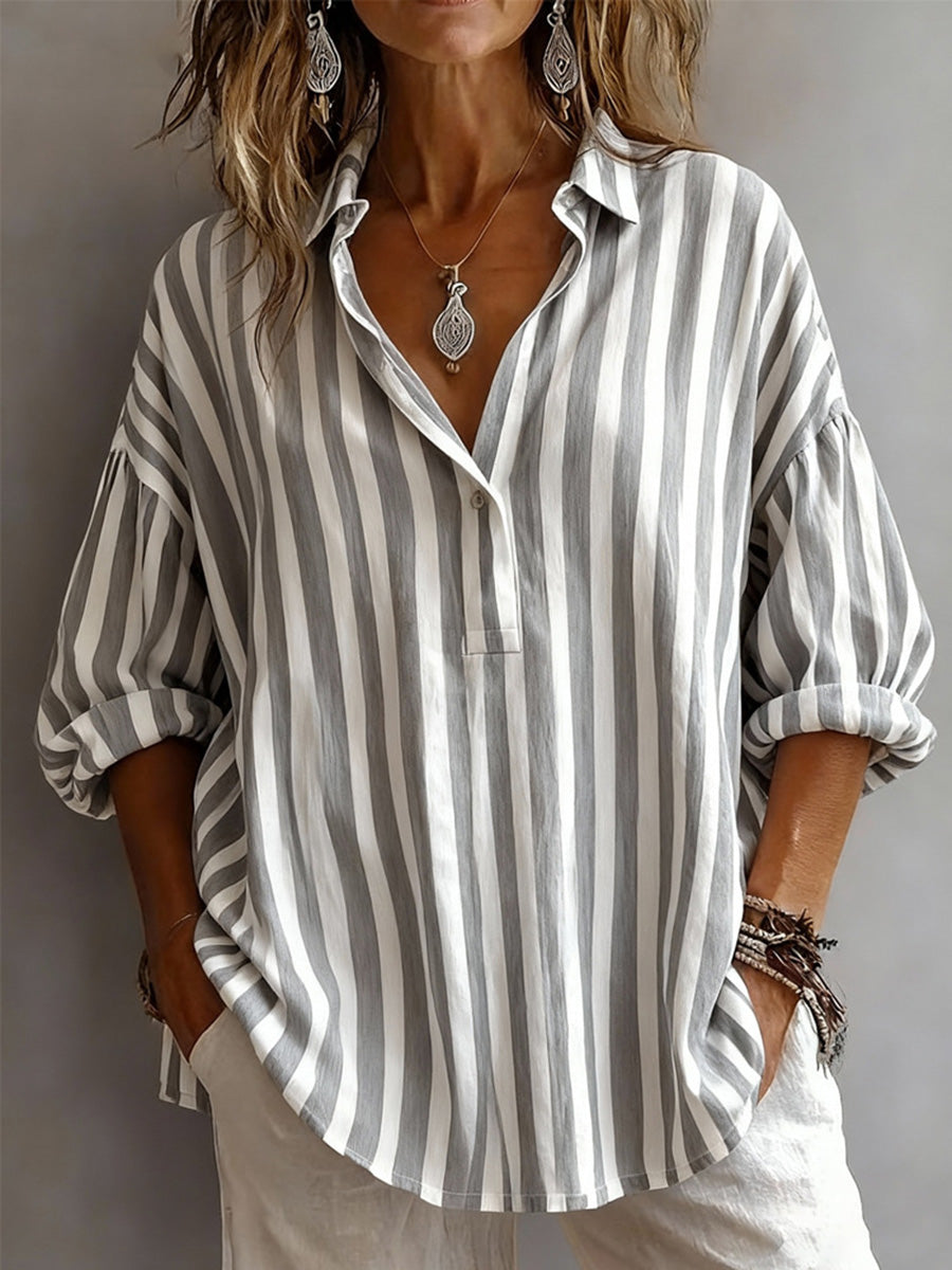 Casual Long-Sleeve Striped Blouse