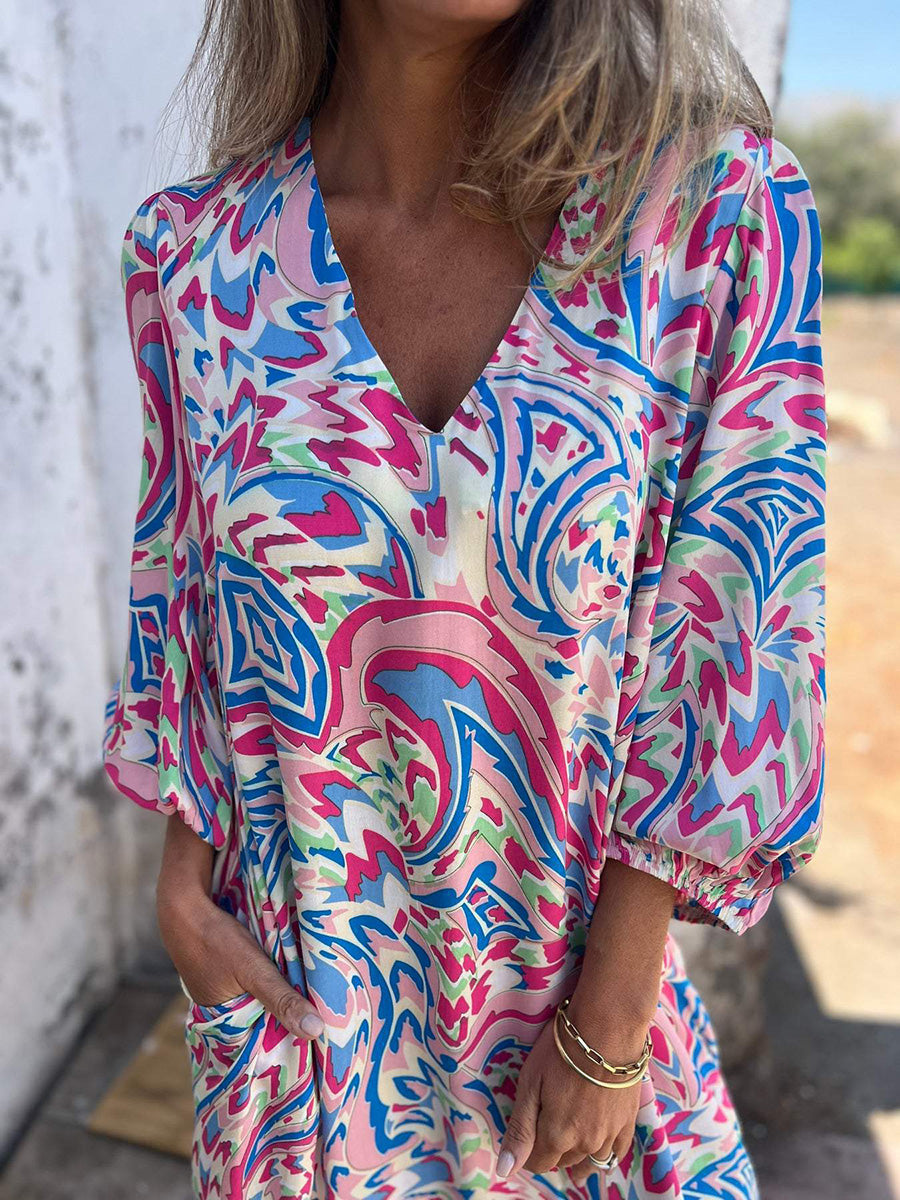 Casual Relaxed Fit V-Neck Print Dress