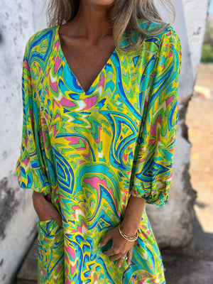 Casual Relaxed Fit V-Neck Print Dress