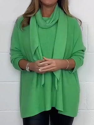 Casual Solid-Color Long-Sleeve & Scarf Top