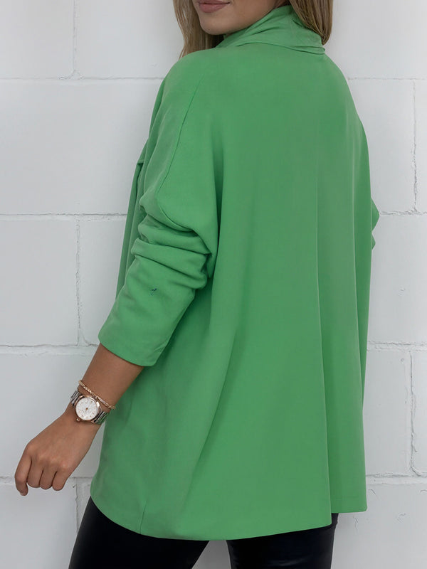 Casual Solid-Color Long-Sleeve & Scarf Top