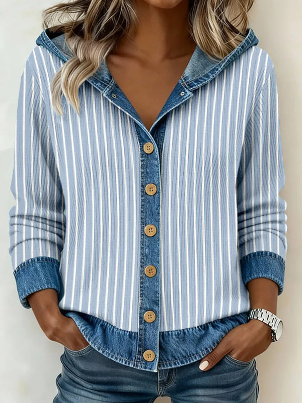Casual Striped Hoodie Long Sleeve Top