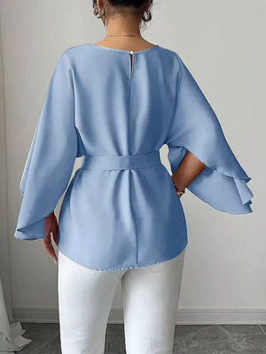 Chic Belted Bell Sleeve Shirt