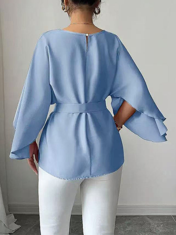 Chic Belted Bell Sleeve Shirt