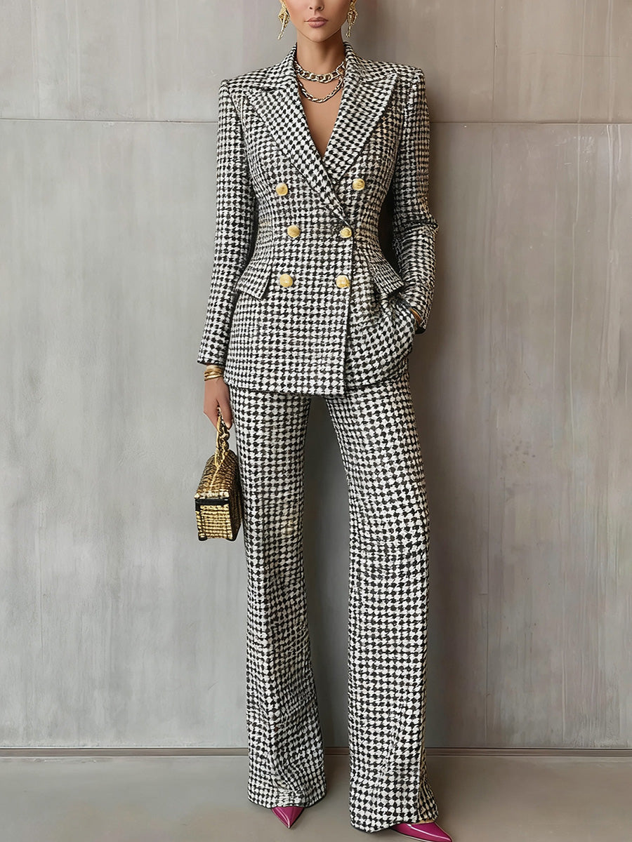 Classic Black & White Checkered Suit Set