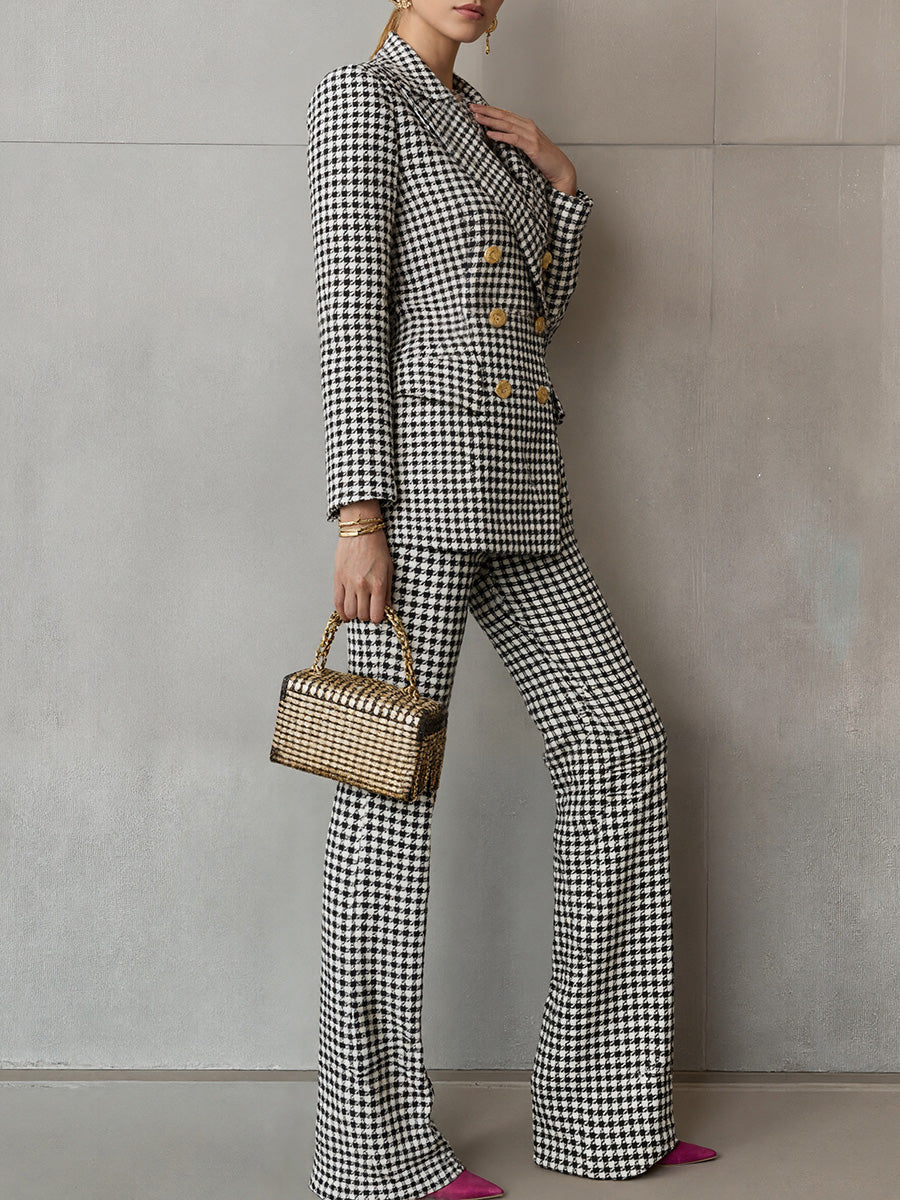 Classic Black & White Checkered Suit Set