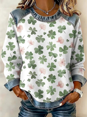 Classic Clover Denim Patchwork Sweatshirt