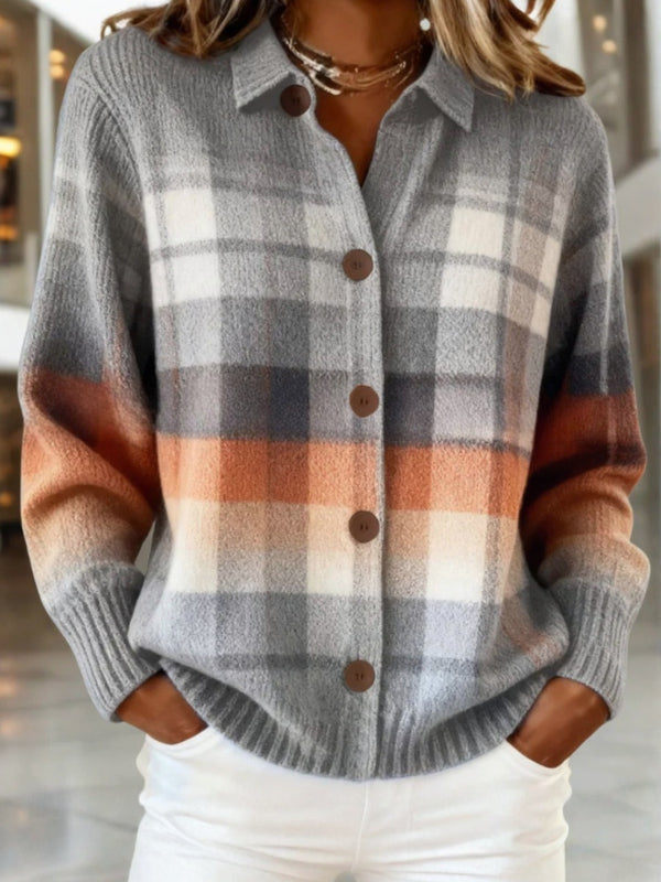 Classic Plaid Longline Knit Cardigan