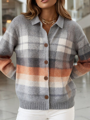 Classic Plaid Longline Knit Cardigan