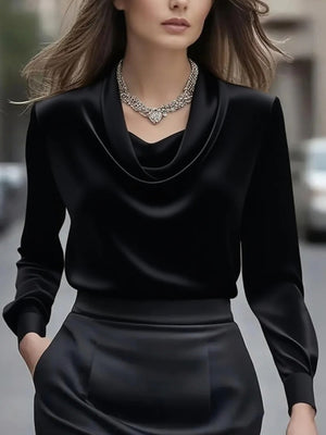 Classic Solid Basic Long-Sleeve Blouse