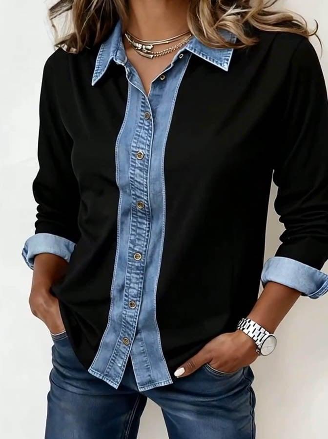 Commuter Blue Denim Patchwork Top