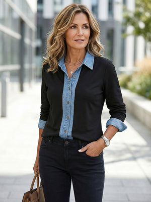 Commuter Blue Denim Patchwork Top