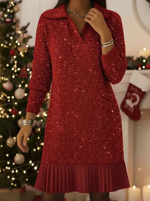 Contemporary Patchwork Pleated Polo Dress