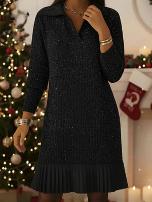 Contemporary Patchwork Pleated Polo Dress