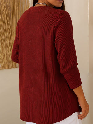 Corduroy V-Neck Button Top