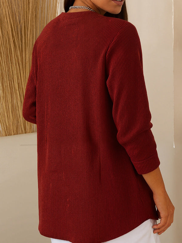 Corduroy V-Neck Button Top