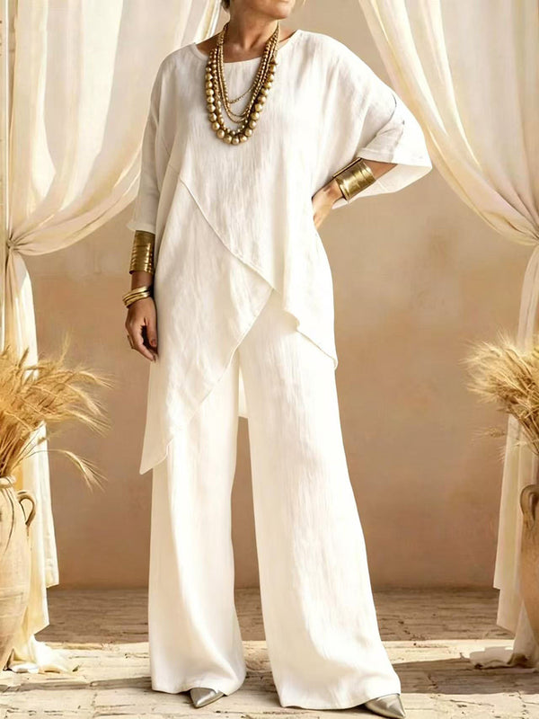 Cotton-Linen Asymmetric Two-Piece Set