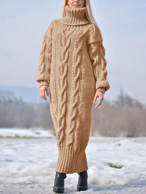 Cozy High-Neck Long-Sleeve Knit Dress