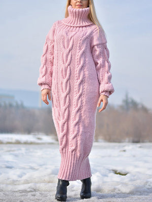 Cozy High-Neck Long-Sleeve Knit Dress