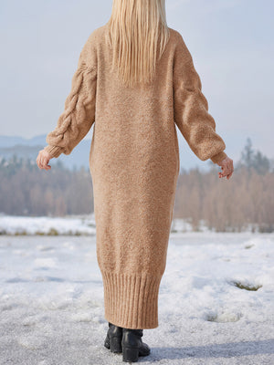 Cozy High-Neck Long-Sleeve Knit Dress