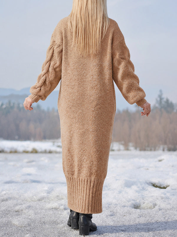 Cozy High-Neck Long-Sleeve Knit Dress