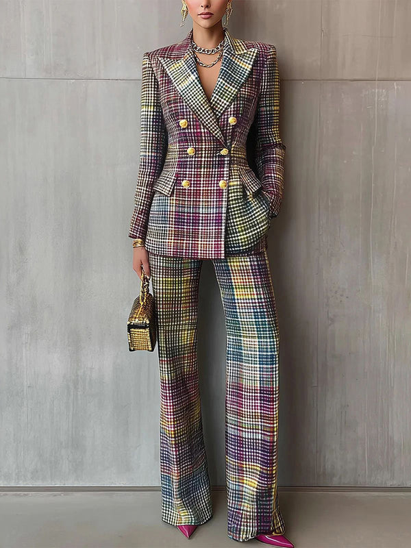 Dazzling Checkered Two-Piece Suit Set
