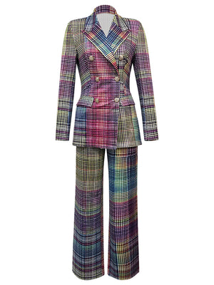 Dazzling Checkered Two-Piece Suit Set