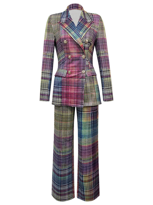 Dazzling Checkered Two-Piece Suit Set
