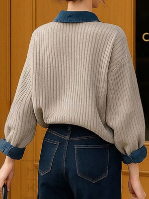 Denim Patchwork Faux Two-Piece Top